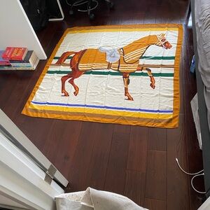 Hermes Paris Scarf Chevalier A La Couverture Cashmere/ Silk 127” x 127”